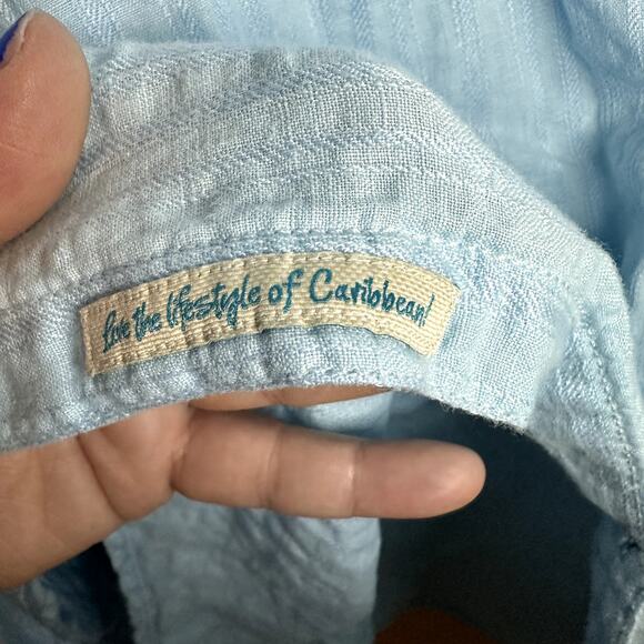 Caribbean Light Blue Long Sleeve Button Up Linen Size XL - Picture 4 of 9